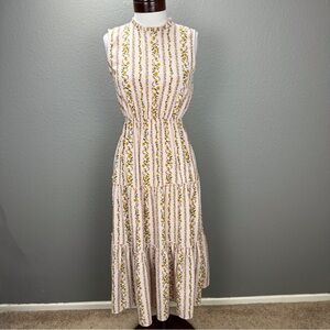Moon River Floral Light Pink Ruffle Neck Midi dress Sz XS Cottagecore